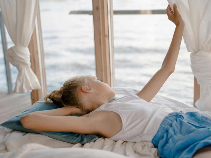 Serene morning view through a window in a minimalist office